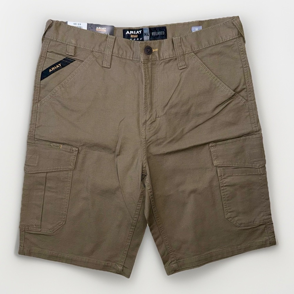 NWT Ariat Rebar M4 Relaxed Cargo Shorts Mens 32 Field Khaki DuraStretch Workwear